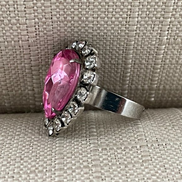 Women Rings Faux Pink Stone Jewelry Crystal Silver Tone Fashion Ring Size 7-8 - Picture 5 of 7